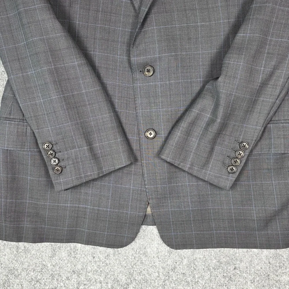 Vtg Hickey Freeman Suit Jacket Men 42‎ Grey Plaid Wool Silk Blazer Nordstrom USA